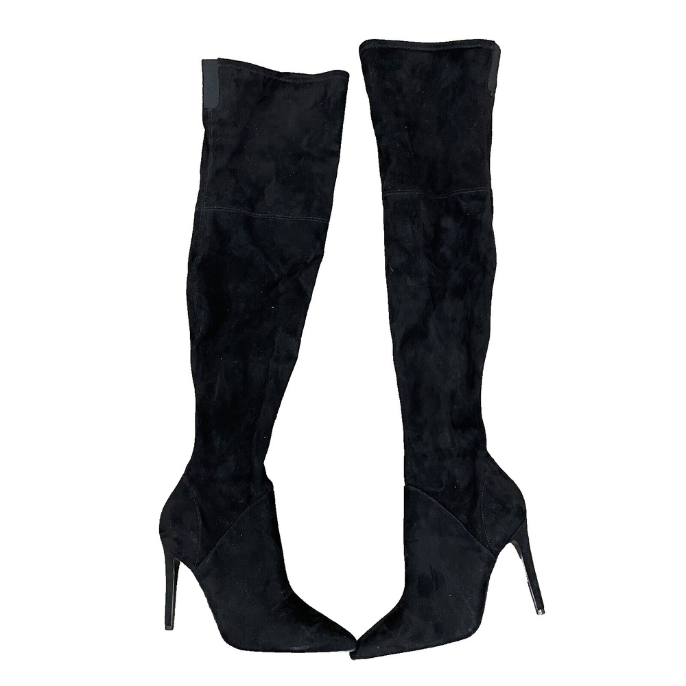 Kendall + Kylie Black Faux Suede Thigh High Boots Womens 8.5 Pointed Going Out